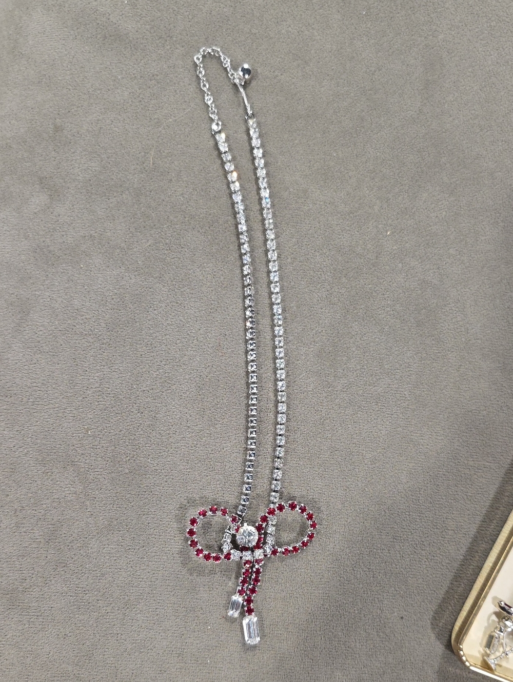 Silver and Red Bow Pendant Necklace - Women Jewelry